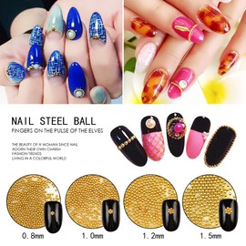 Minejin 3D Nail Art Caviar Beads Gold Silver 1mm Mini Metal Micro Ball Nail Art Accessories Charms DIY Decoration Tips for Women Manicure 12 Count (Pack of 1) 12 Pots Mini Beads