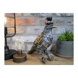 Resin Steampunk Crow Bird Ornament | Silver & Gold