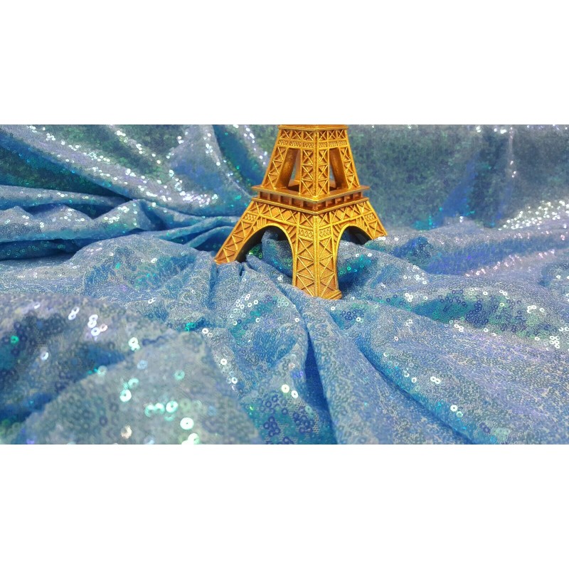 Divas Textiles Fabric By The Yard Sequin Blue Iridescent Mesh
