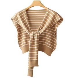 WaJuemy Sweater Scarf with Sleeves for Women Sweater Cape Shoulder Shawl Wraps Collar Knitted Sweater Scarf Shawls Wrap(Khaki/White)