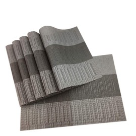 Gugrida Exquisite Woven Vinyl Placemats for Dining Table Heat Resistant PVC Bamboo Style Table Mats (6, Ombre Black Gray)