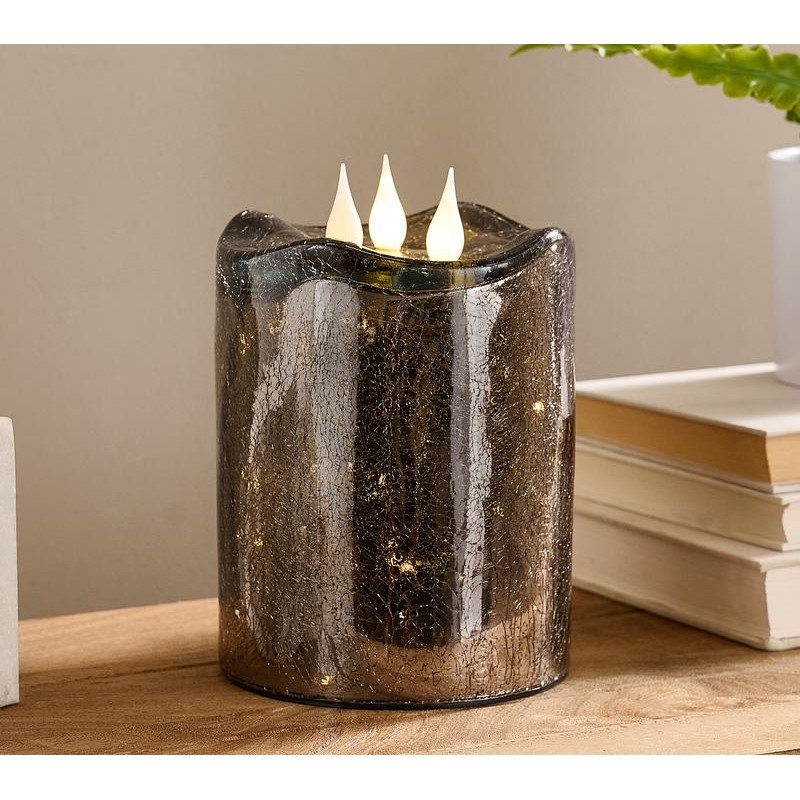 QVC 3-Wick Illuminated 7" Crackle Glass Candle by Valerie -