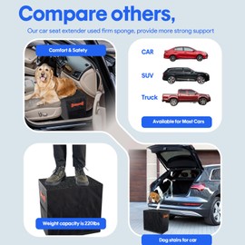 NOVOLAB Front Back Seat Extender for Dogs, Dog Backseat Extender Hard Bottom Also as Dog Ramp Stairs for Car Bed Sofa or Car Accessories Car Seat Gap Filler for Large Dogs Black