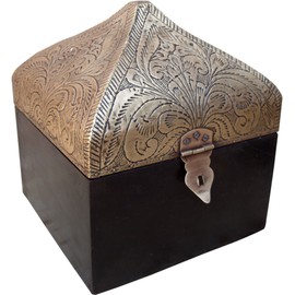 GURU SHOP Turret Treasure Chest, Wooden Box, Jewellery Box - Model 2, Brown, Size: Medium (19 x 15 x 15 cm), Tins, Boxes & Caskets