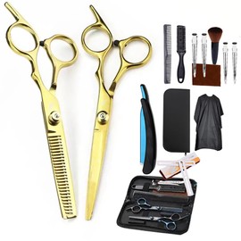 Friseurschere,Haarschneideschere,Effilierschere,14 Pcs Sechs Zoll Professionelle Haarschere Set,2Extra Scharfe Haarschneideschere,mit Kamm und Clips,Friseurumhang für Männer,Frauen (Gold, 14PCS)