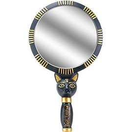 YTC 1.5 Inch Black and Gold Colored Bastet Hand Mirror with Egyptian Cat