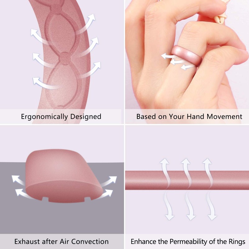 Forthee Silicone Wedding Ring for Women, Breathable Inner Curve Rubber