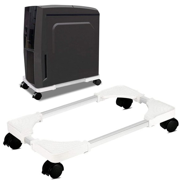 PC Stand, Deear Desktop CPU Rolling Dolly, Adjustable, Heat Protection, Multi-Purpose, Movable, White