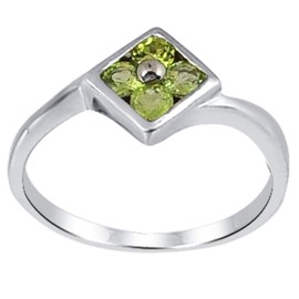 Orchid Jewelry 925 Sterling Silver Wedding Rings for Women - Delightful 3 mm Green Peridot Birthstone Gemstone - 0.60 Carats Round
