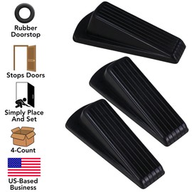 Harrier Hardware 4-Pack Heavy Duty 5-Inch Rubber Grip Wedge Doorstops, Black