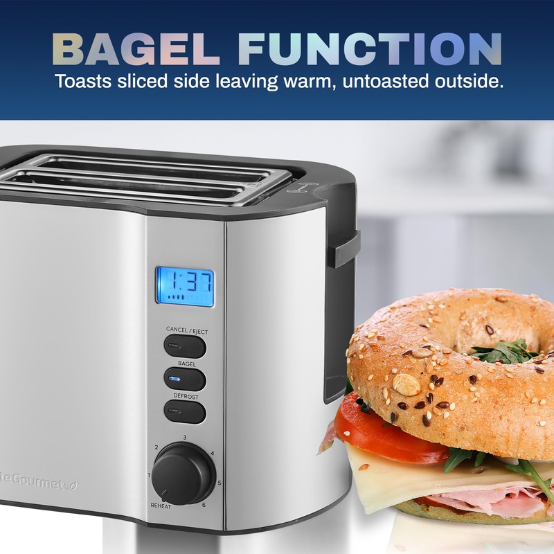 Elite Gourmet ECT2145 Extra Wide Slot 2-Slice Toaster, Bagel Function