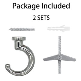 diplambr Classic Swag Hook Heavy Duty Ceiling Hook with Hardware for Ceiling Installation Cavity Wall Fixing Hanging Plants Chandeliers Wind Chimes etc. Indoor&Outdoor (2, Silver)