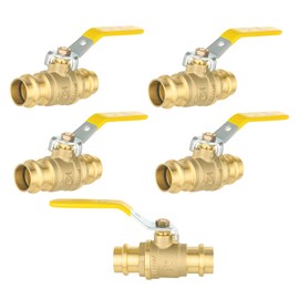 5-Pack HeSun Brass Press Ball Valve, 3/4" Press x 3/4" Press Shut Off Valve, 1/4 Turn Full Port Water Stop with O-Rings