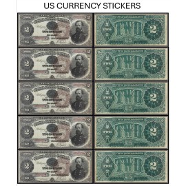 Unbranded $2 Two Dollar 1890 Treasury Note (US CURRENCY STICKERS) (Lot Of 5)