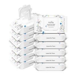 Nolla Nose and Face Wipes for Babies & Kids with Saline, Vitamin E, & Aloe | Unscented | Compostable, 360 Count (12 Packs of 30)