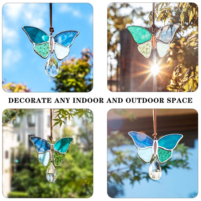 H&D HYALINE & DORA Indoor Butterfly Tiffany Style Stained Glass