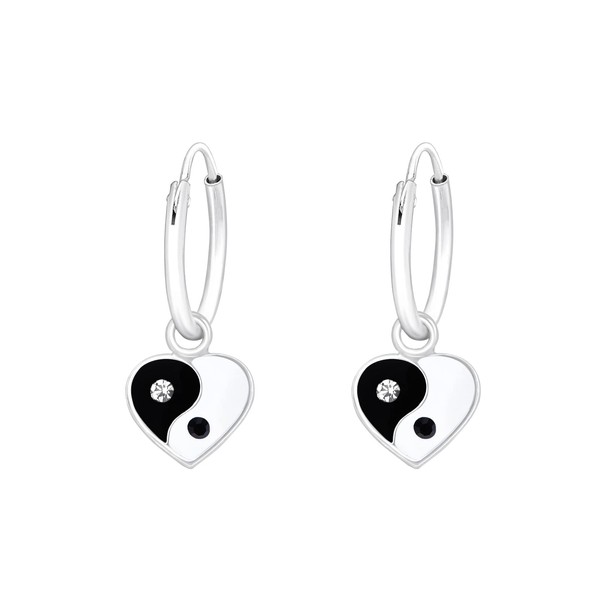Yin Yang Heart Earrings with Crystal Stones - Dangling Charm