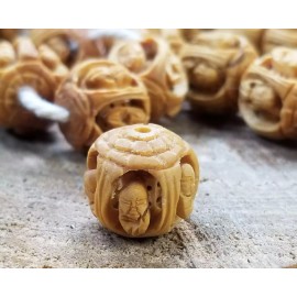 Vintage Tibetian Faces, Buddha, carved wood bead, AMAZING DETAILS Two Parts