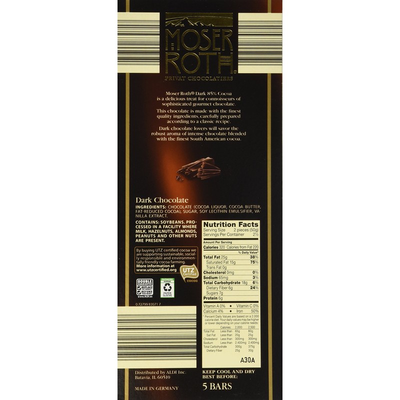 Moser Roth Fine German European Dark Chocolate 70% / 85%