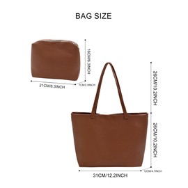 Handbags Women's 2-Piece Set Women's PU Leather Shopper Tote Bag with Pouch Bag Shoulder Bag with Large Capacity for Girls 2 Pieces, brown