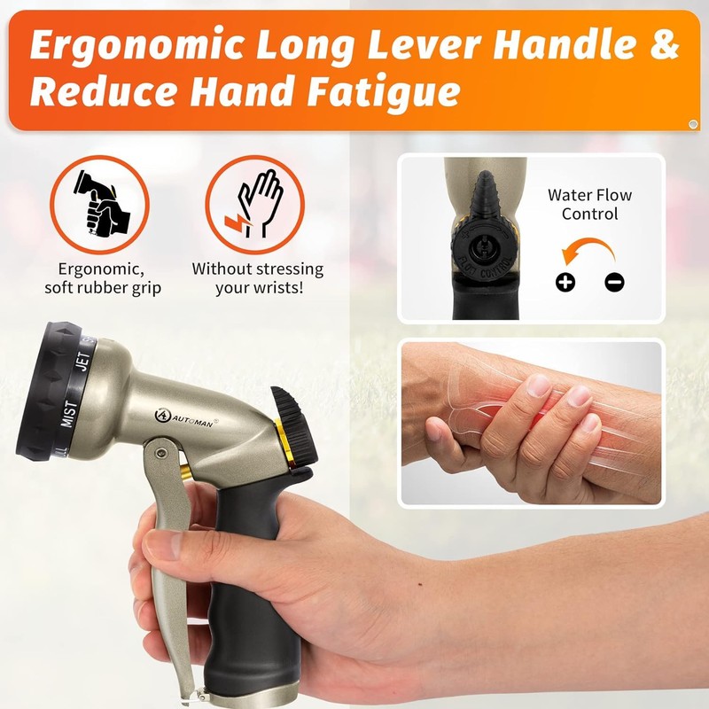 AUTOMAN Garden Hose Nozzle-7 Patterns Sprayer-2 Pack, Metal High Pressure