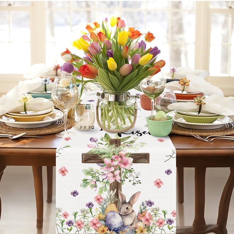 FurniGift Easter Table Runner 13x72 Inch - Natural Linen with
