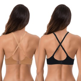 Curve Muse Women's Plus Size Add 1 and a Half Cup Push Up Underwire Convertible Lace Bras -2PK-Black,Nude-34DDD