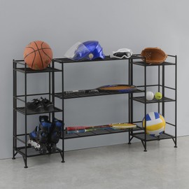 Convenience Concepts Xtra Storage 3 Tier Folding Metal Shelves with Set of 3 Deluxe Extension Shelves - Organizer for Living Room, Office, Bedroom, Garage, Kitchen, Bathroom, Black