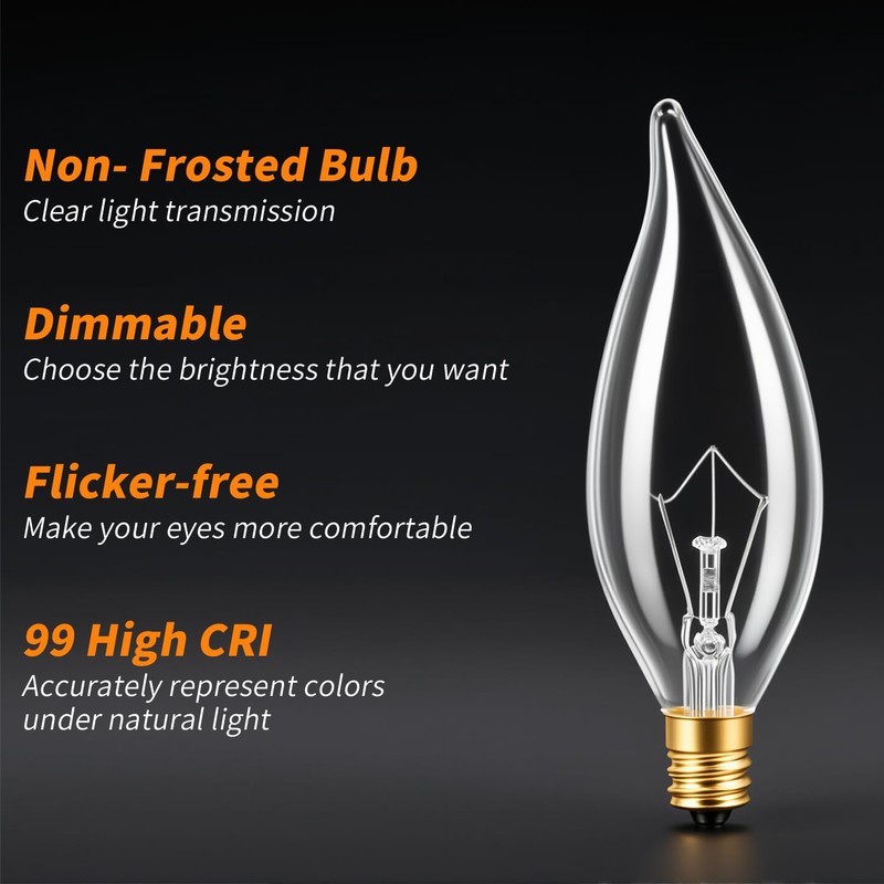 SUSLUM 12-Pack E12 Chandelier Light Bulbs 60W Warm White 2700K