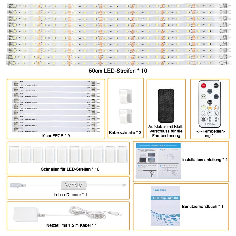 Hoobabuy LED Strip White 5 m, Under-Unit Light Strip Kitchen