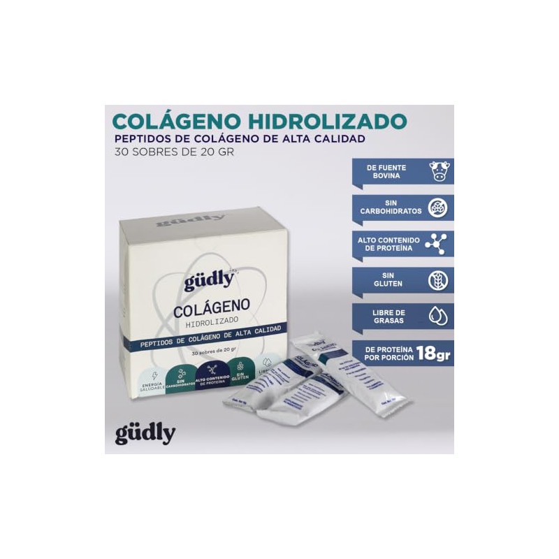 Colágeno Hidrolizado Gudly Caja De 30 Sobres De 10 Gr