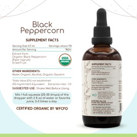 Black Peppercorn A120 USDA Organic Tincture | Alcohol Extract, High-Potency Herbal Drops | Certified Organic Black Peppercorn (Piper nigrum) Dried Fruit (4 Fl oz)