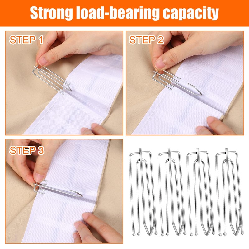 SHENLIU 150Pcs Stainless Steel Curtain Pleat Hook Curtain Pleater Tape