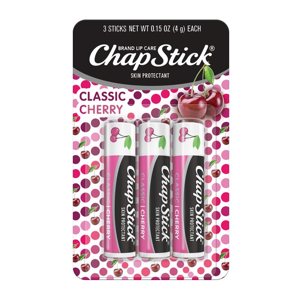 ChapStick Classic Cherry Lip Balm Tube, Flavored Lip Balm for Lip Care on Chafed, Chapped or Cracked Lips - 0.15 Oz , 3 Count (Pack of 1)