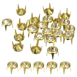 sourcing map 120Pcs Rhinestone Stud Refills, 8mm/0.31" Rhinestone Claw Beads Nailhead, Rivets Metal Spikes Rivet Decorative for DIY Leather Craft Making Purse Clothing Shoes Belt, Gold White