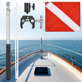 MOPHOEXII Dive Flag with Adjustable Stability Flag Pole,Diver Down Flag with Removable Boat Flag Pole for 0.6-2 Inch Round and Pontoon Square Rail