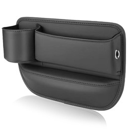 Car Seat Gap Filler with Cup Holder, Adjustable Seat Gap Storage Box, Leather Car Storage Organizer, Black Car Seat Storage Box for Phones, Wallets, Glasses, Keys and Cards