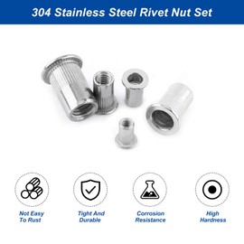 3/8"-16 Rivet Nuts - 30 Pcs Stainless Steel Rivnuts, Flat Head Insert Nut with Knurled Body