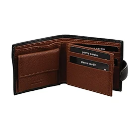 Pierre Cardin Men's Genuine Soft Italian Leather RFID Two Tone Bi-Fold Wallet, Black Cognac