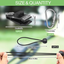 TAIHOBO 37 PCS Tarp Clips Set, Heavy Duty Tarpaulin Clips, Tent Clips Clamps for Camping Tarp, Awnings Canvas Tarp Clamps, Carabiner and Elastic Cord for Outdoor Camping Caravan Shade Boat Pool Cover