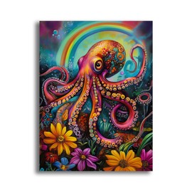 Yomiie 5D Octopus Rainbow Diamond Painting Kits for Adults, Paint with Diamonds Art Animal DIY Full Round Drill Kits, Embroidery Rhinestone Diamond Crystal Craft Canvas Home Wall Decor 30x40 cm