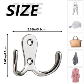 SHENGRUI 6 PCS Double Door Hooks with Screws Wall Mounted Hanging Clothes Hook Robe Hooks Metal Stainless Heavy Duty Stick Silver Coat Hooks for Door & Wall or Coat Towel Scarf Bag Key