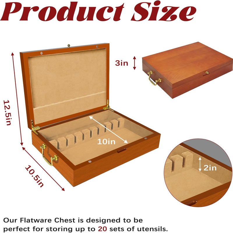 Silverware Storage Box Solid Wood with Lid, Silverware Organizer with