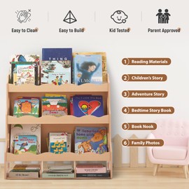 4 Tiler Kids Bookshelf, Toddler Bookcase with Storage Organizer for Nursery, Book Display Shelf for Kids Rooms, Playroom, Bedroom, Kindergarten Cabinet Chest