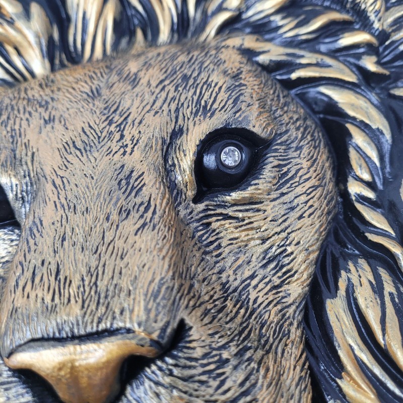 3D Lion Backpack Designer Vegan Leather Rivets Black Gold Large