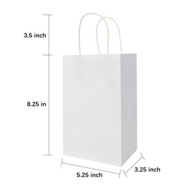 Oikss Oikss 100 Pack 5.25x3.25x8.25 Inch Small White Kraft Paper Bags with Handles Bulk for Birthday Wedding Party Favors Grocery Retail Shopping Business Goody Craft Gift Bags Cub Sacks (100pcs Count)