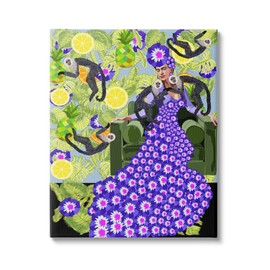 Stupell Industries Abstract Dress Frida Fashion Flower Pattern Botanical Monkeys,Design by Lynnda Rakos