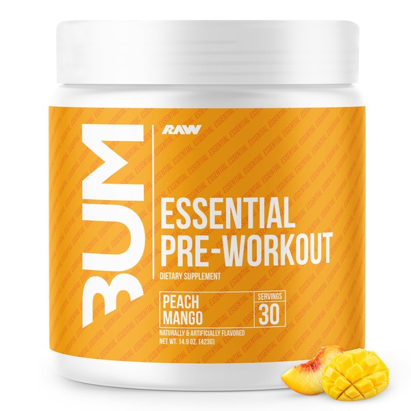 Raw cbum essential pre workout pre entrenamiento 30 servicios sabor peach mango