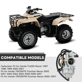 Carburetor Kit for ATV Honda TRX250 Recon 250 (1997-2007) Carburetor Replacement with Fuel Tank Petcock Valve, Air Filter & Spark Plug