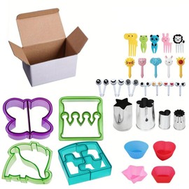 32 PCS Sandwich Cutter & Sealer, All in One Bento Box Accessory Kit, Kids Lunch Accessories, DIY Lunch Box Vegetable Fruit Cookie Cutters, Rice Ball Maker, Easy to Use Without Hurting Hands (1 Set)